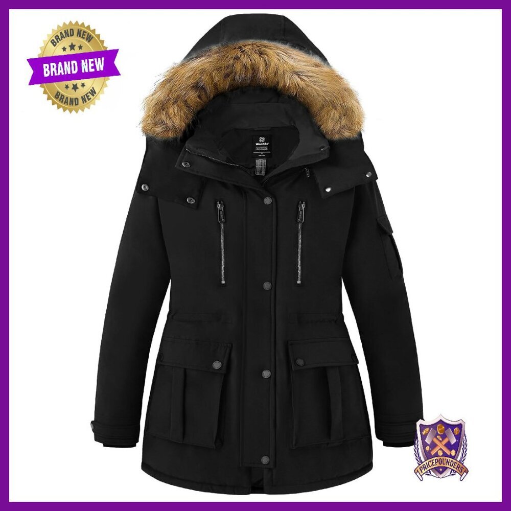 Plus Size Winter Parka with Hood, Waterproof Puffer Coat for Women